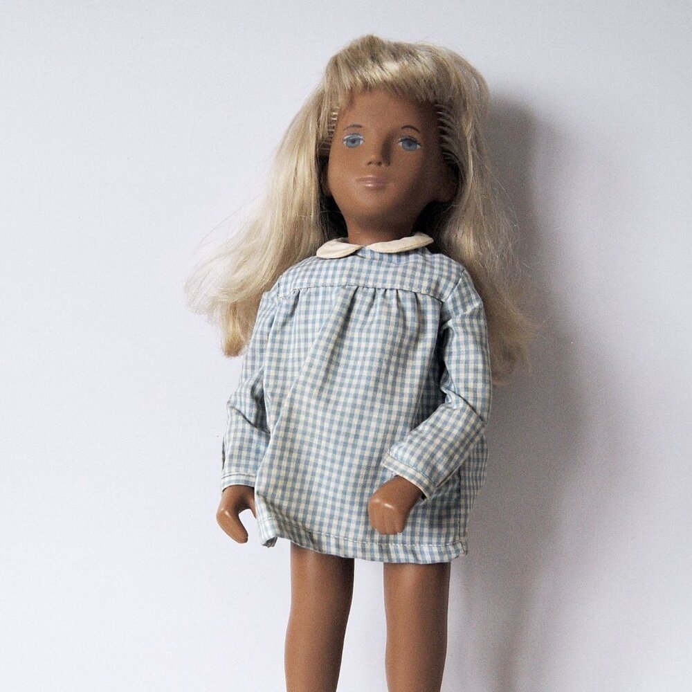 1970 Hand Painted Eye BLONDE Gingham SASHA DOLL by Trendon 16" Vintage